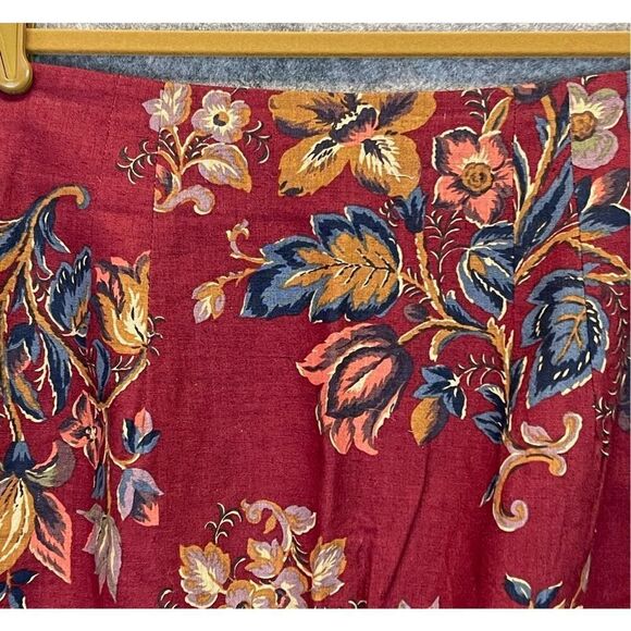 Vintage 90s BREECHES Skirt Sz12 Red Floral Print Linen Blend Mini Pleated Front - Picture 9 of 12